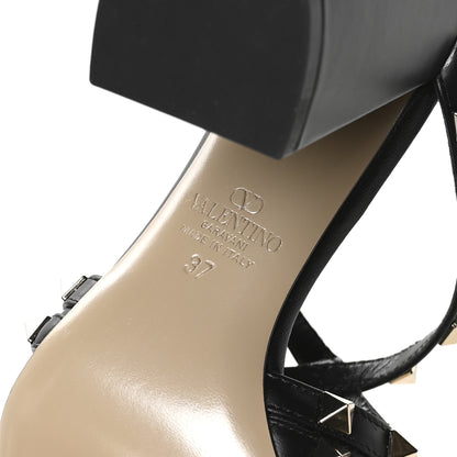 Valentino Garavani Nappa Rockstud Criss Cross Block Heel 100mm Sandals 37 Black 7 of 8