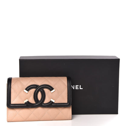 Chanel Caviar Quilted Medium Filigree Flap Wallet Beige Black 9 of 9