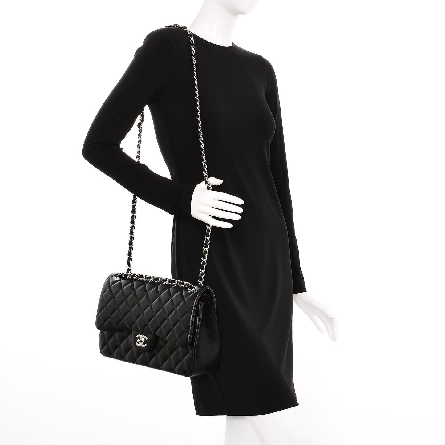 Lambskin Quilted Jumbo Double Flap Black