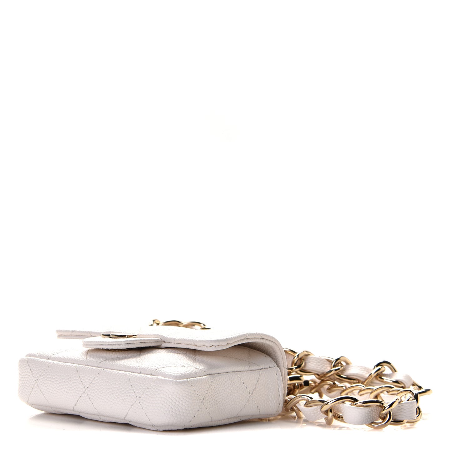Caviar Quilted Mini Chain Belt Bag White