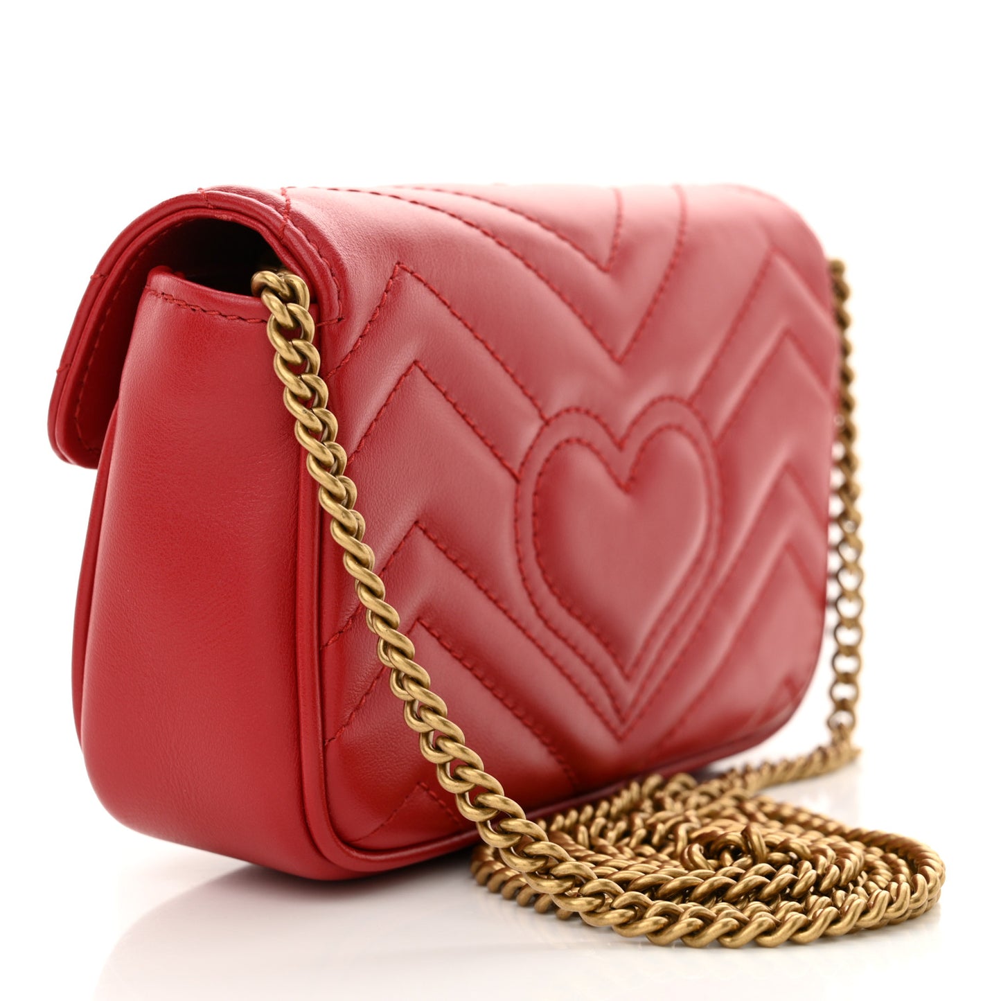 Calfskin Matelasse Super Mini GG Marmont Shoulder Bag Hibiscus Red