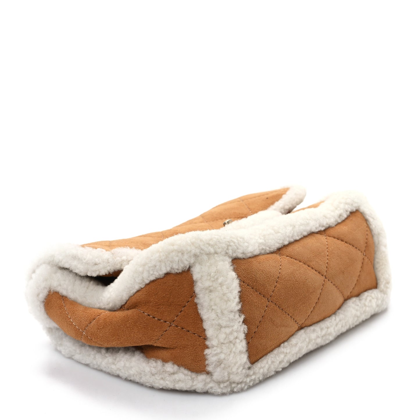 Shearling Lambskin Quilted Medium Coco Neige Single Flap Beige
