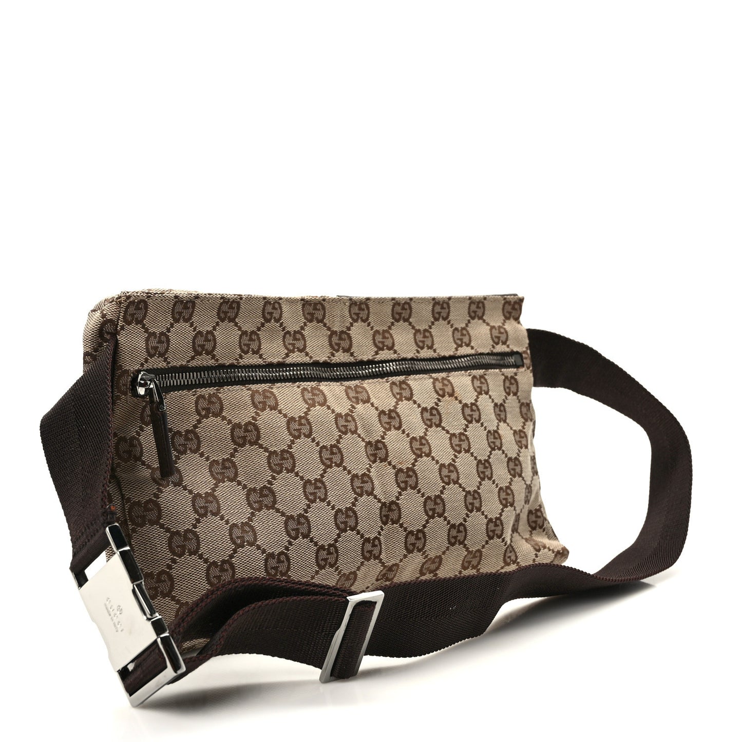 GG Monogram Double Pocket Belt Bag Dark Brown