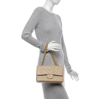 Chanel Lambskin Chevron Quilted Medium Double Flap Beige 2 of 11