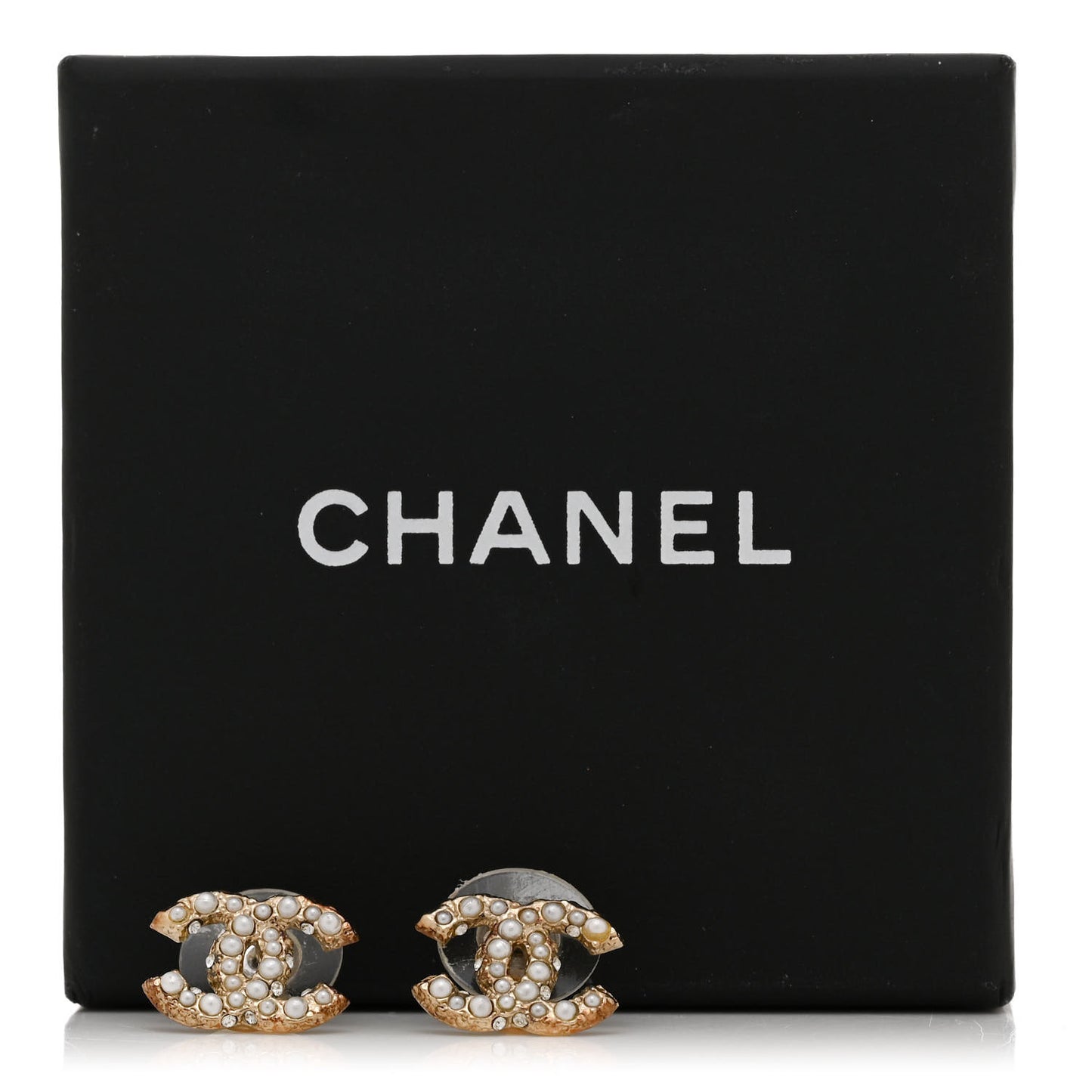 Metal Graduated Pearl Crystal CC Earrings Light Gold