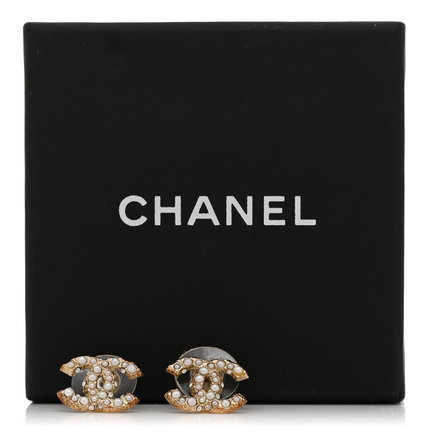 Chanel Metal Graduated Pearl Crystal CC Earrings Light Gold 5 of 5