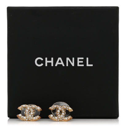 Chanel Metal Graduated Pearl Crystal CC Earrings Light Gold 5 of 5