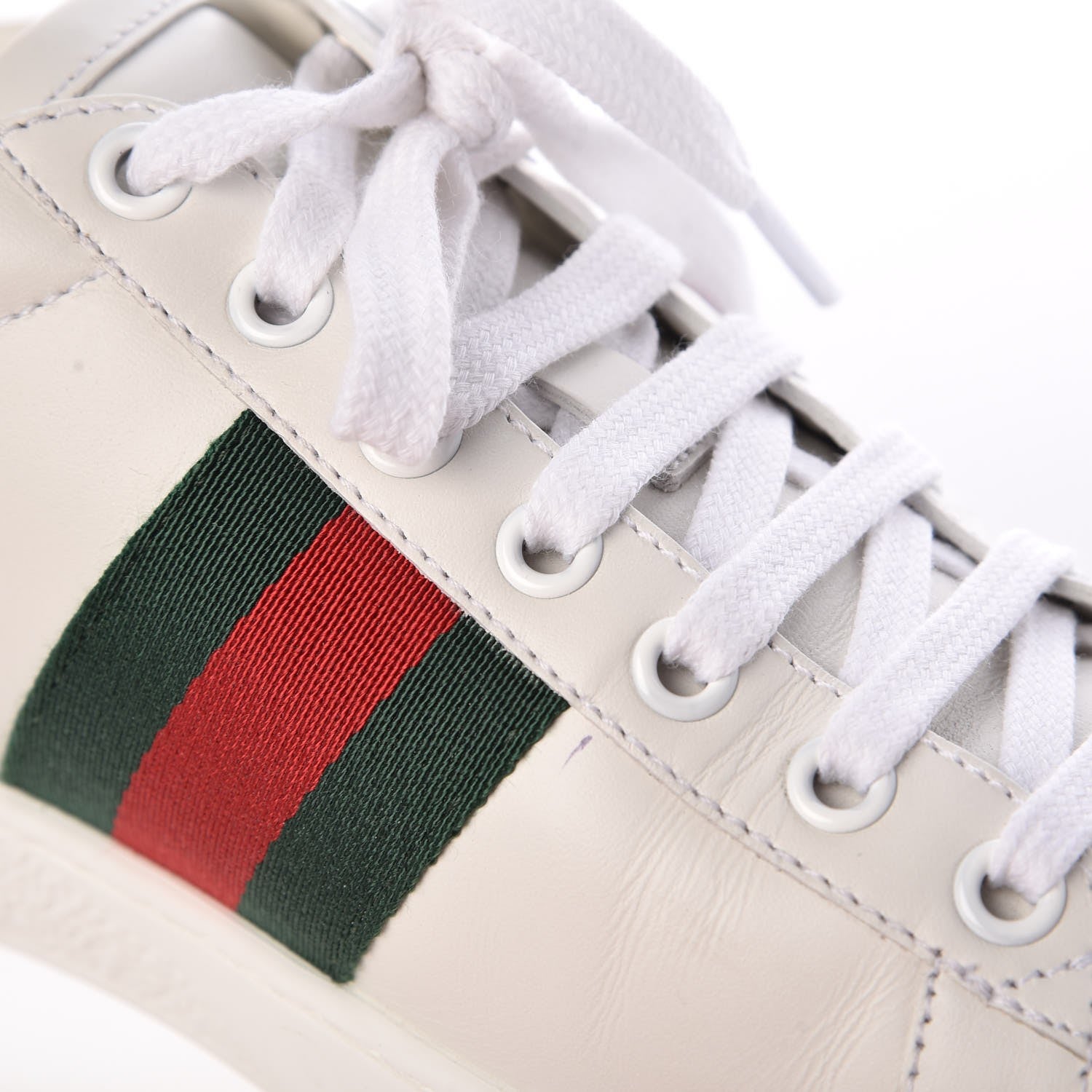 Gucci Calfskin Ayers Bee Embroidered Womens Ace Sneakers 37.5 White Green 10 of 11