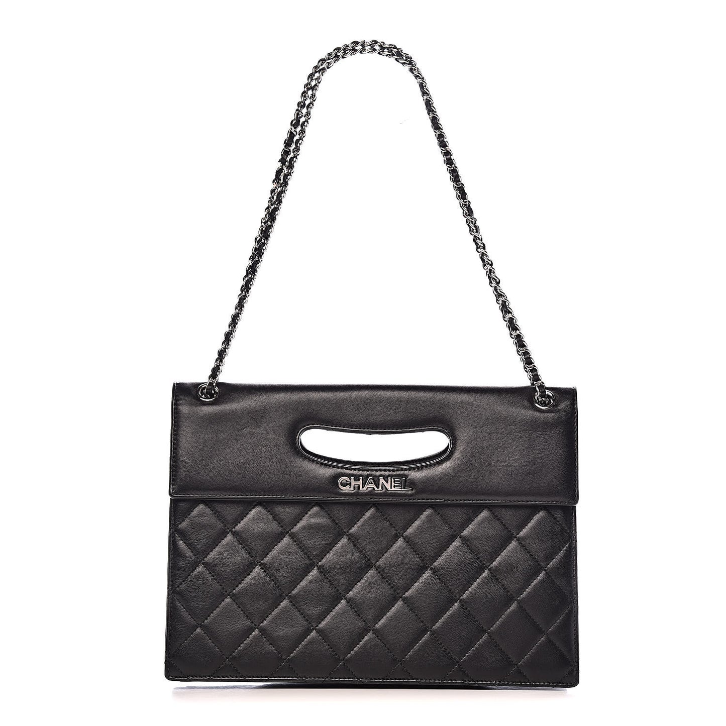 Lambskin Top Handle Logo Flap Black