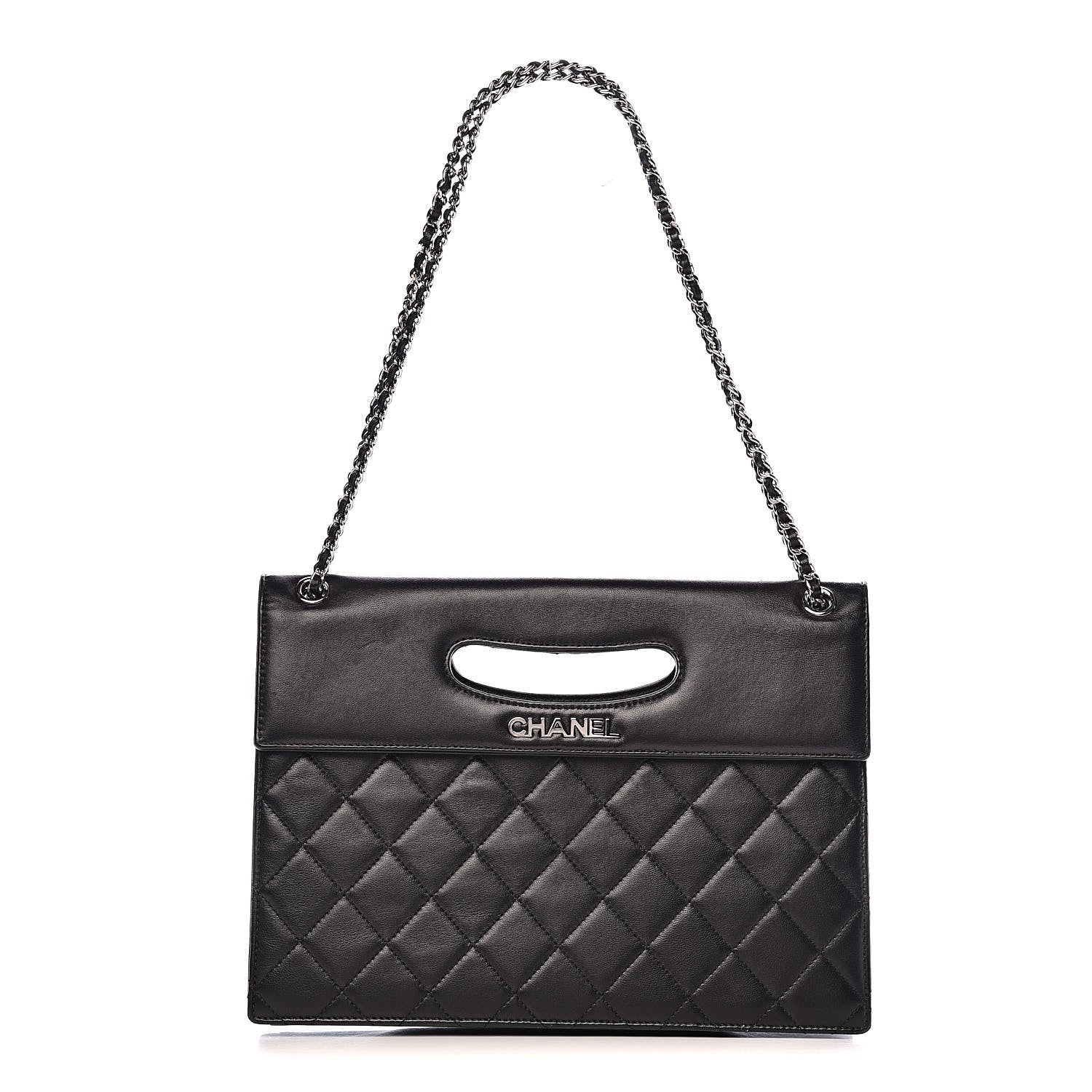 Chanel Lambskin Top Handle Logo Flap Black 1 of 13