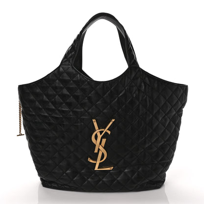 Saint Laurent Lambskin Quilted Maxi Icare Shopping Tote Black 3 of 9