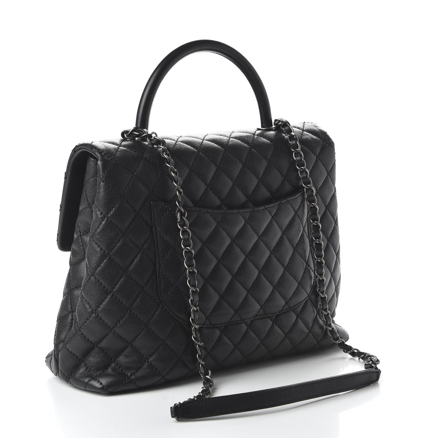 Caviar Quilted Large Coco Handle Flap Black