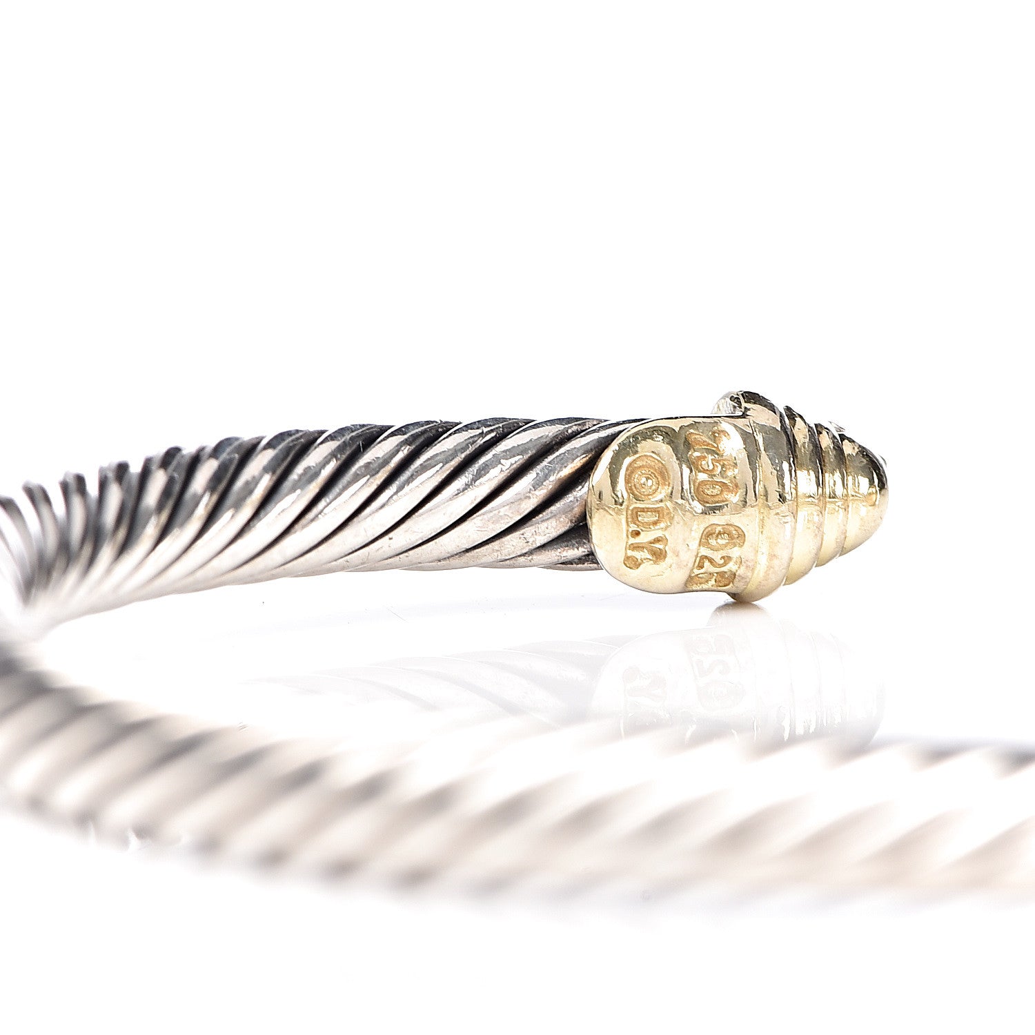 David Yurman Sterling Silver 18K Yellow Gold Diamond 4mm Cable Classics Bracelet 4 of 5