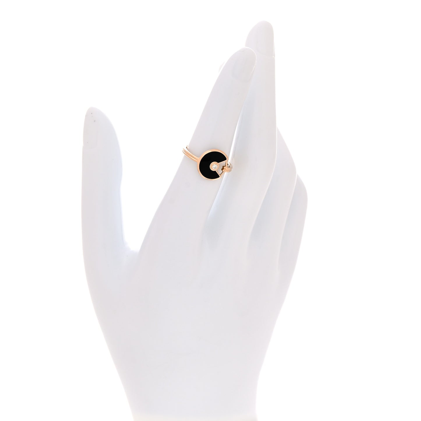 18K Pink Gold Diamond Black Onyx Amulette de Cartier Ring 50 5.25
