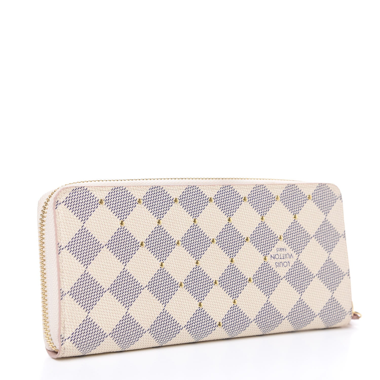 Louis Vuitton Damier Azur Studded Clemence Wallet Rose Ballerine 2 of 6