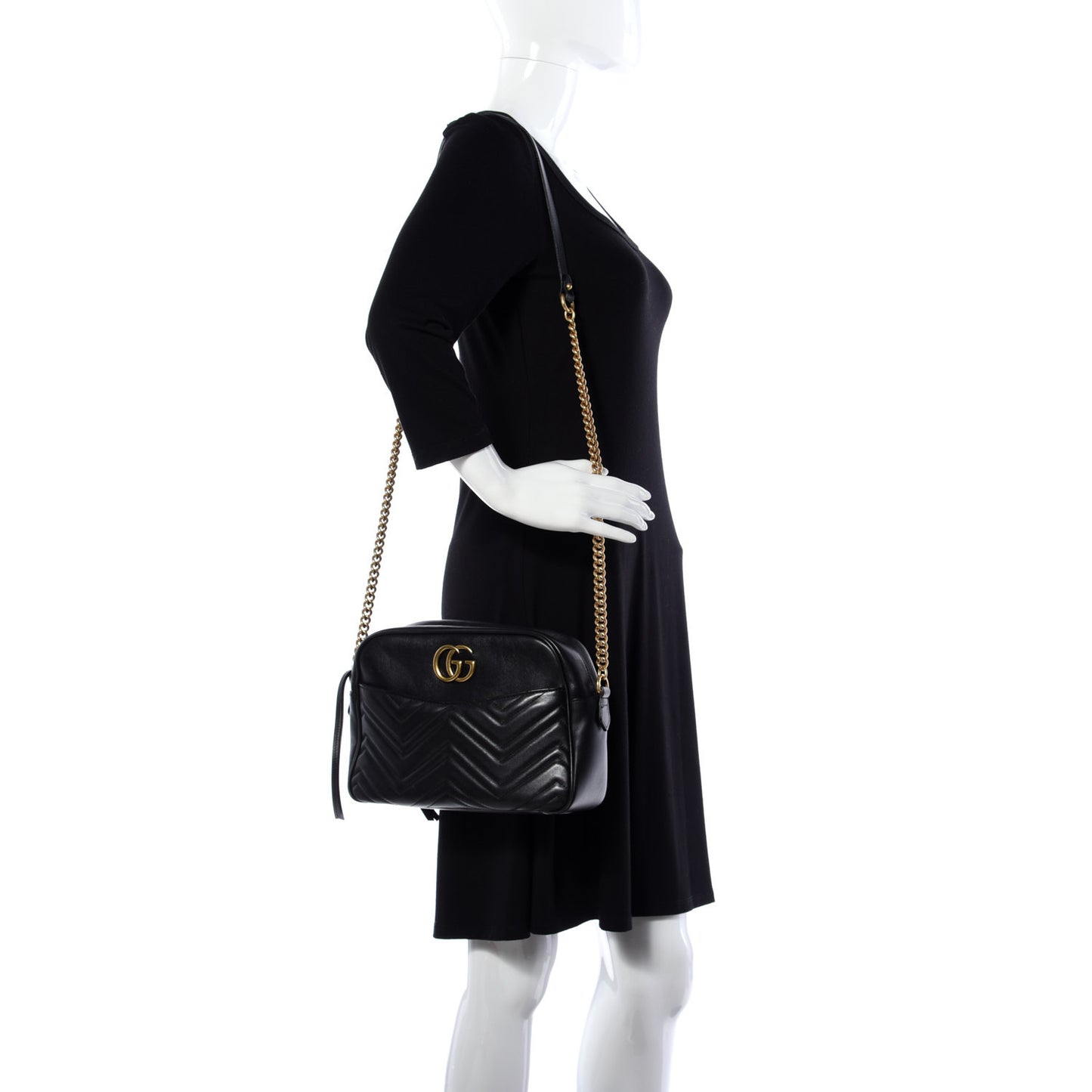 Calfskin Matelasse Medium GG Marmont Chain Shoulder Bag Black