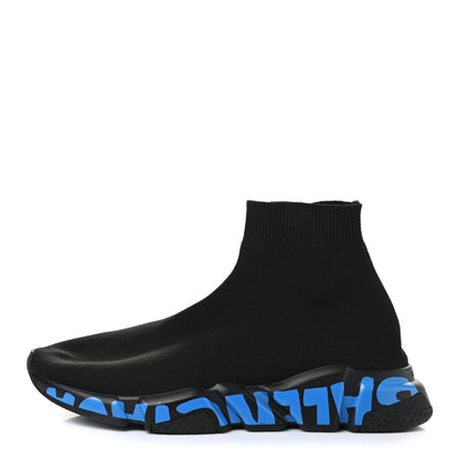 Balenciaga Neoprene Knit Mens Speed Graffiti Sneakers 41 Black Blue 1 of 8