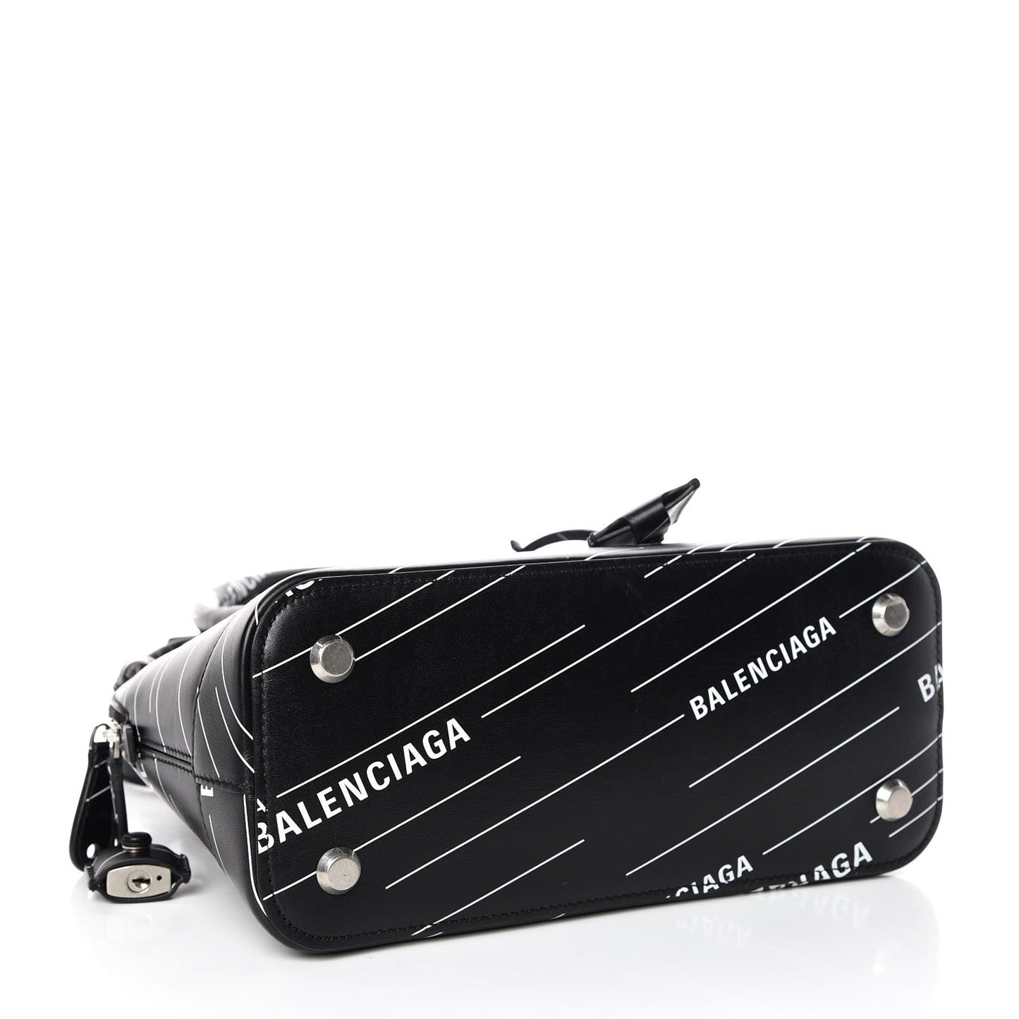 Calfskin Logo Print S Ville Top Handle Bag Black White