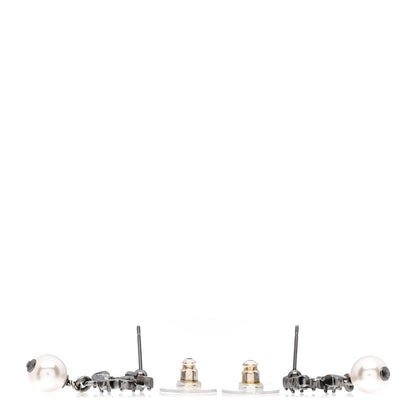 Chanel Crystal Pearl CC Drop Earrings Ruthenium 3 of 4