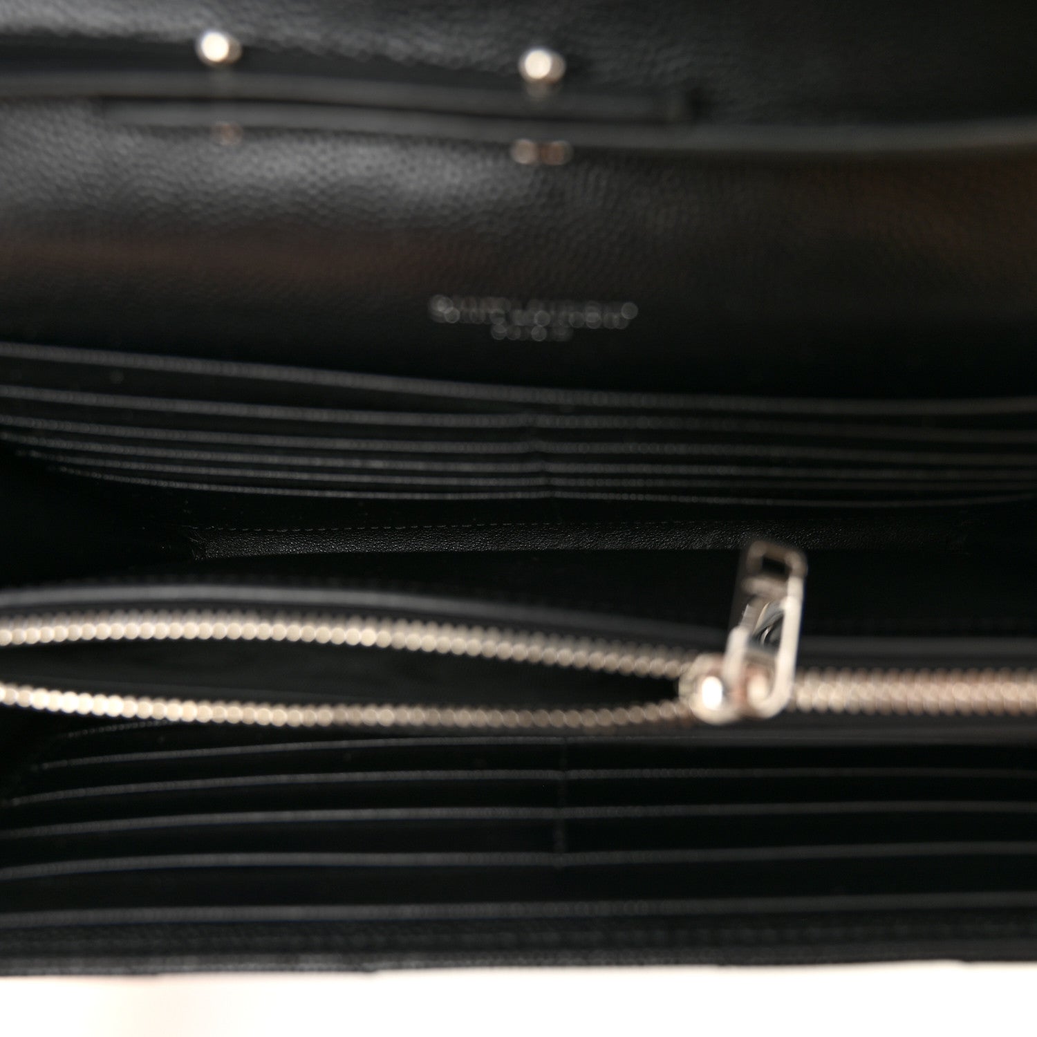 Saint Laurent Grain De Poudre Matelasse Chevron Monogram Chain Wallet Black 5 of 10