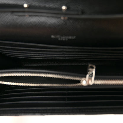 Saint Laurent Grain De Poudre Matelasse Chevron Monogram Chain Wallet Black 5 of 10