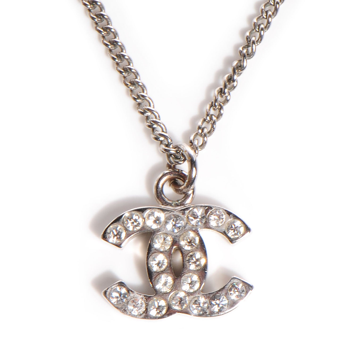 Chanel Crystal CC Timeless Necklace Silver 1 of 5