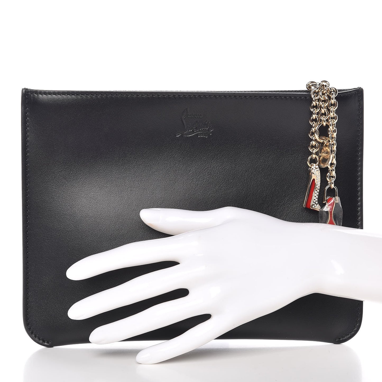 Calfskin Loubicute Charms Clutch Black