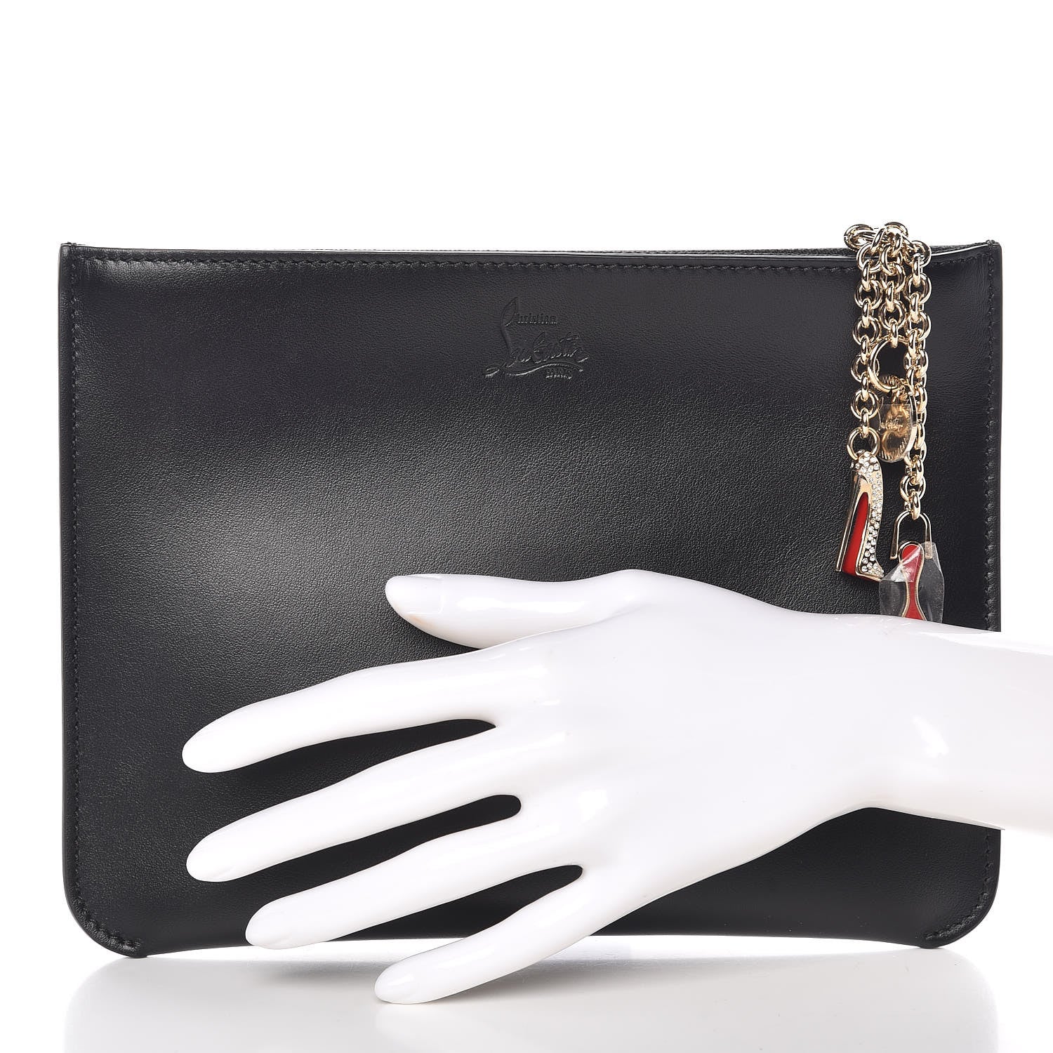 Christian Louboutin Calfskin Loubicute Charms Clutch Black 2 of 9