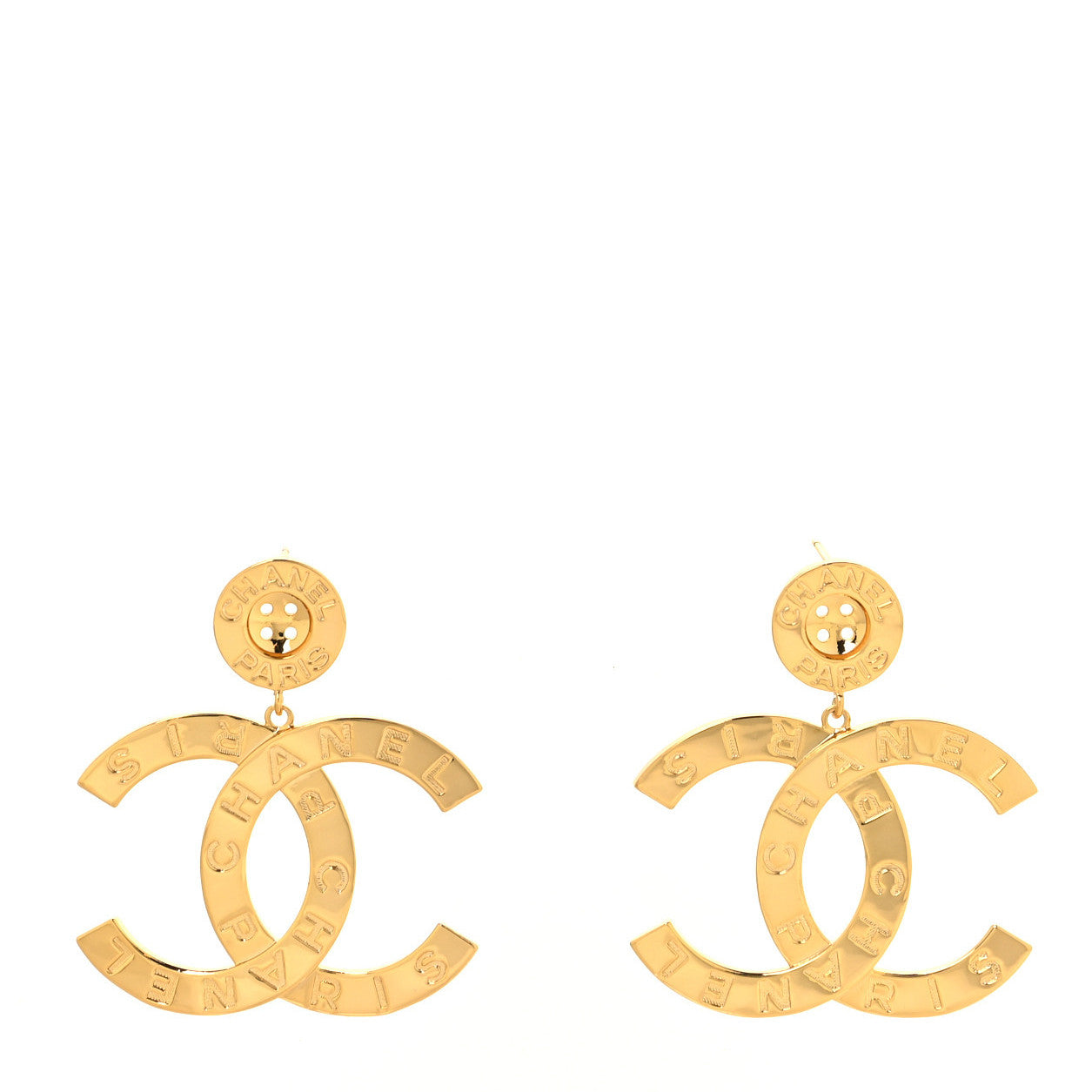 Chanel Metal Large Paris Button Earrings Gold 1 of 4