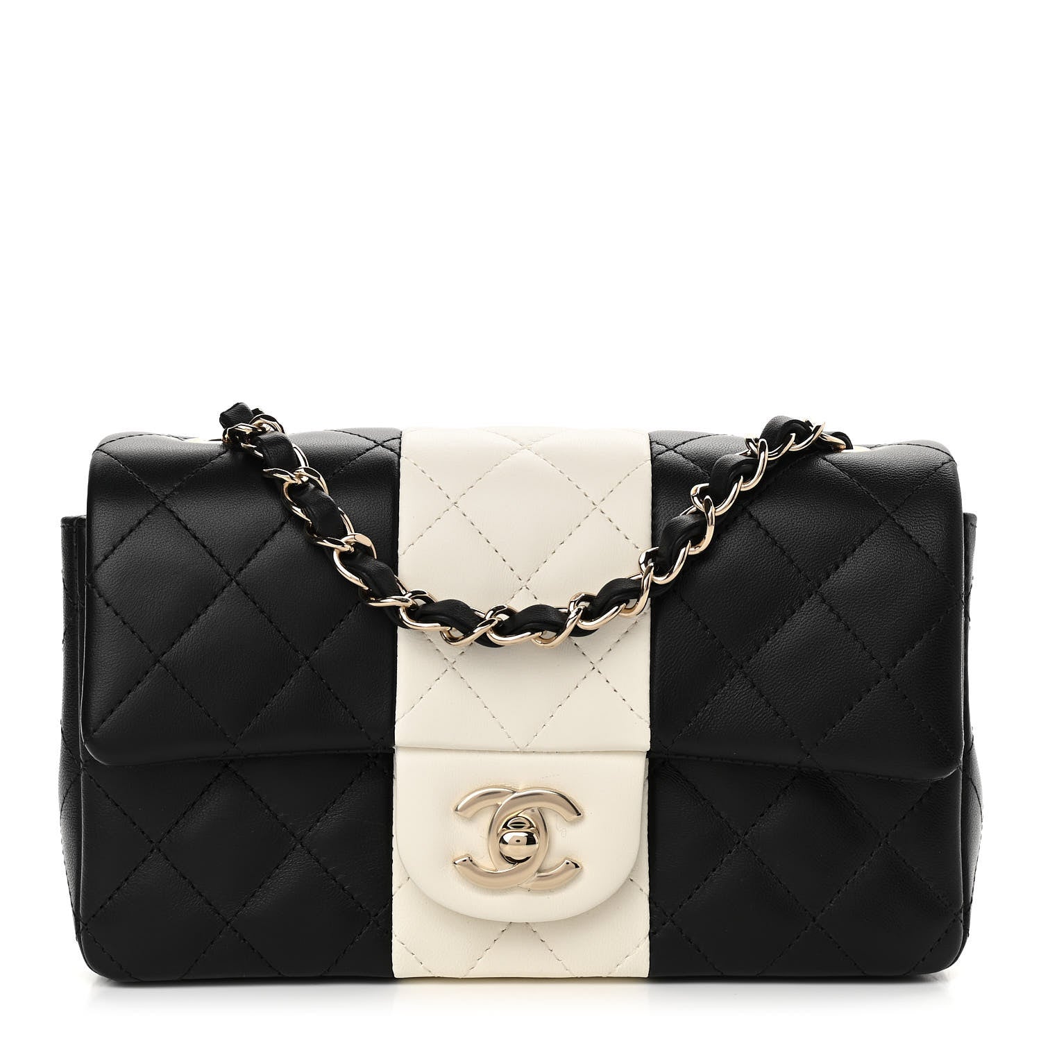 Chanel Lambskin Quilted Mini Rectangular Flap Black White 1 of 13