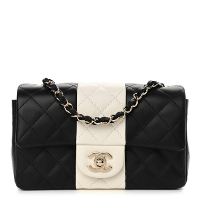 Chanel Lambskin Quilted Mini Rectangular Flap Black White 1 of 13