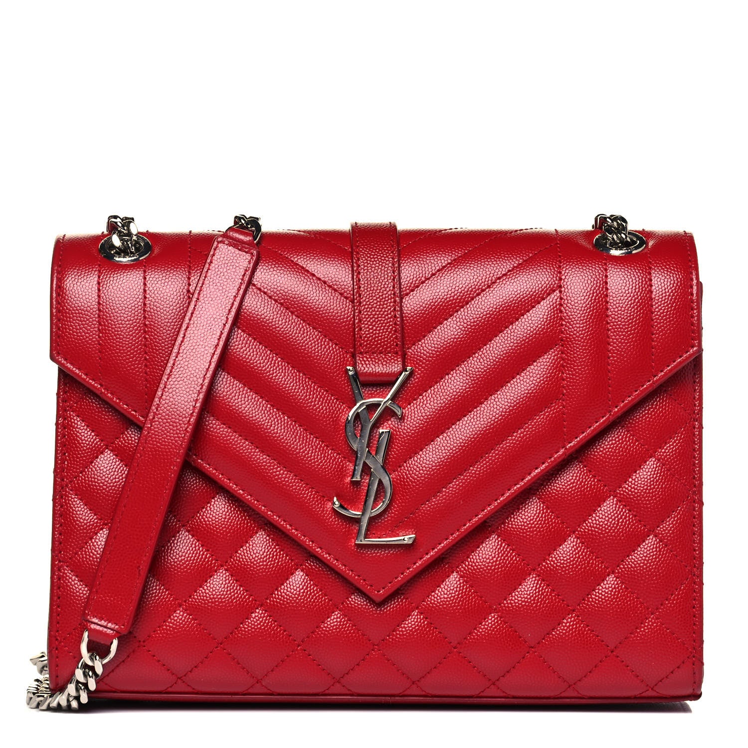 Saint Laurent Grain De Poudre Textured Mixed Matelasse Triquilt Medium Monogram Satchel New Red 1 of 10