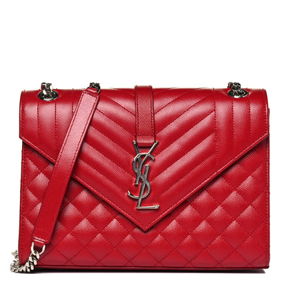 Saint Laurent Grain De Poudre Textured Mixed Matelasse Triquilt Medium Monogram Satchel New Red 1 of 10