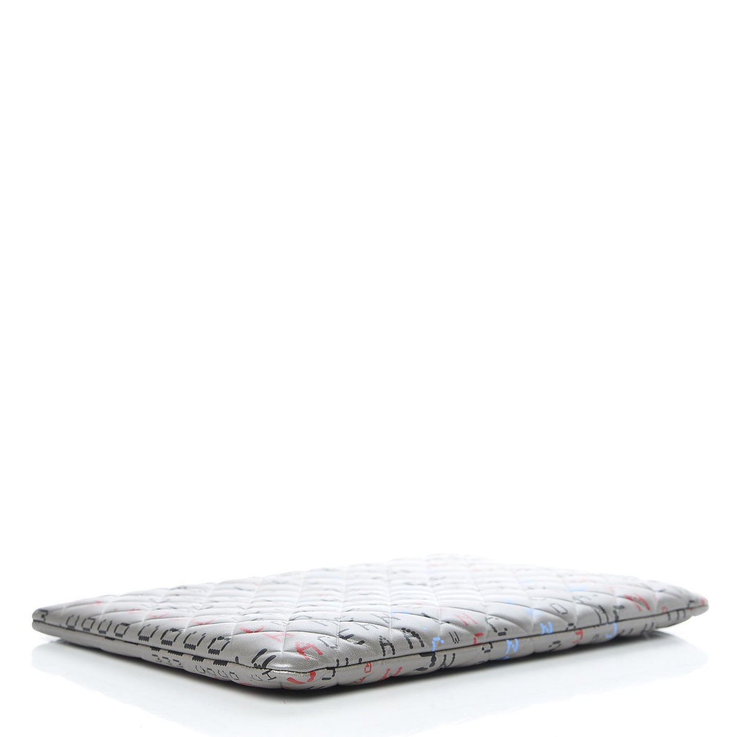 Metallic Lambskin Quilted Large Data Center Cosmetic Case Silver