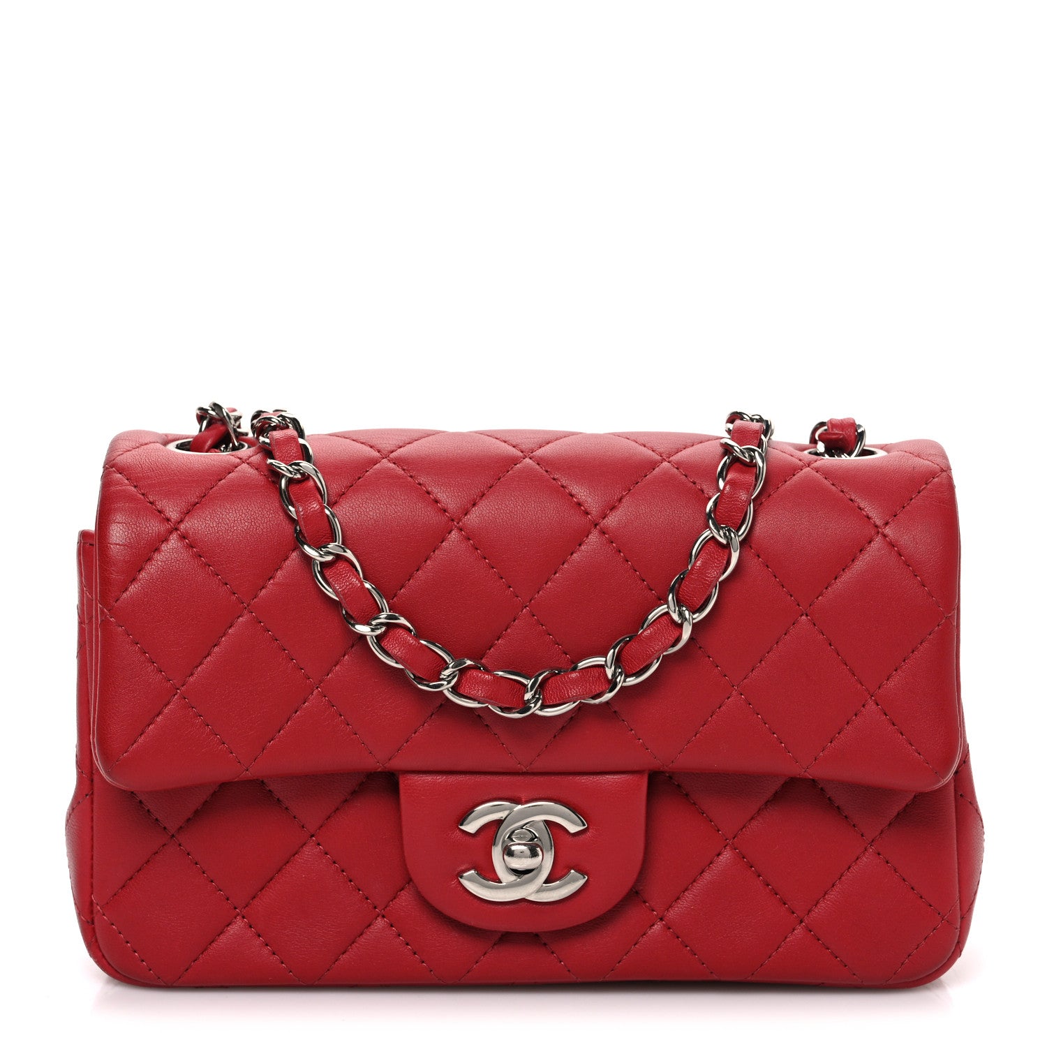 Chanel Lambskin Quilted Mini Rectangular Flap Red 1 of 10