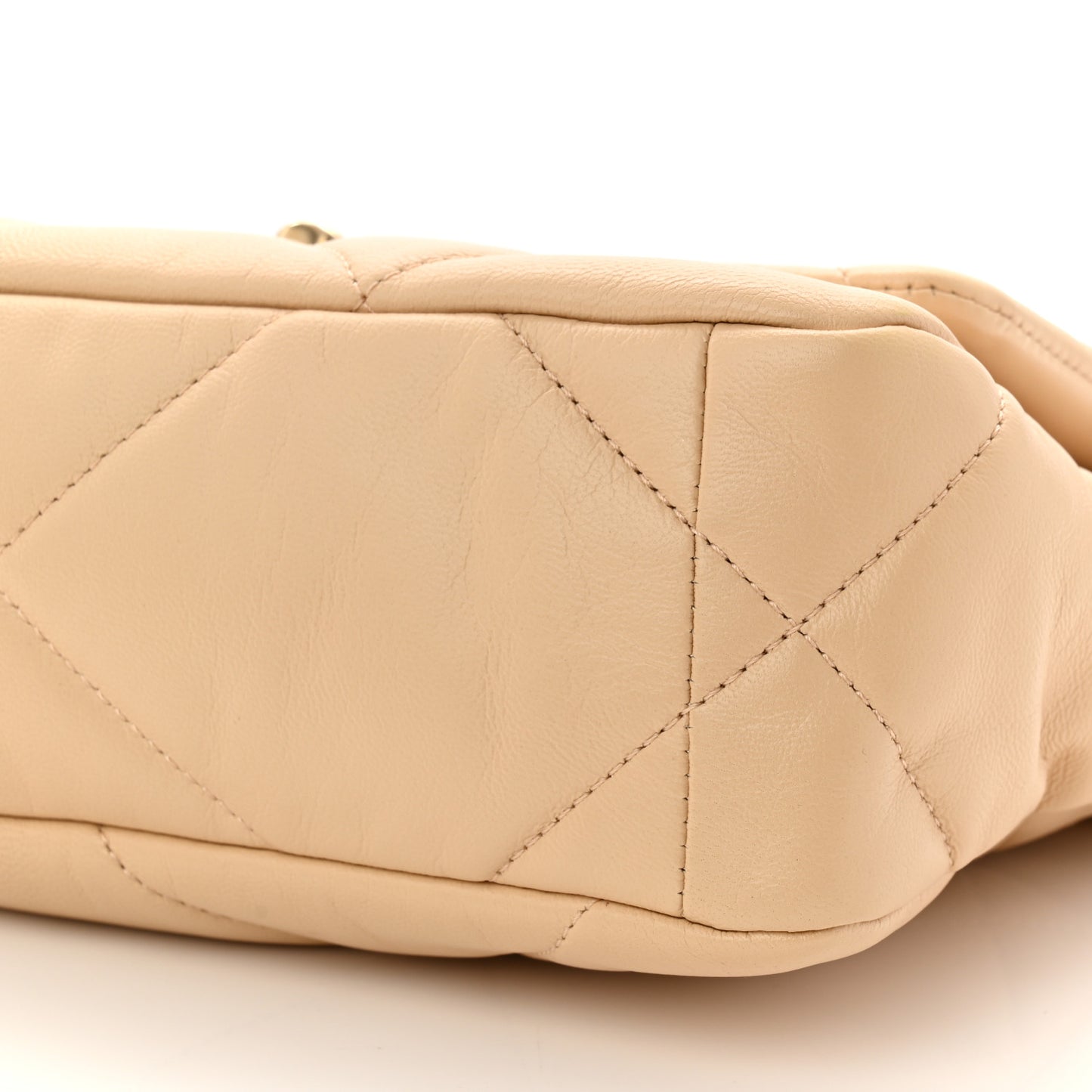 Shiny Goatskin Quilted Medium Chanel 19 Flap Beige