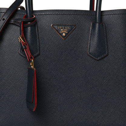 Prada Saffiano Cuir Small Double Bag Baltico Fuoco 7 of 11