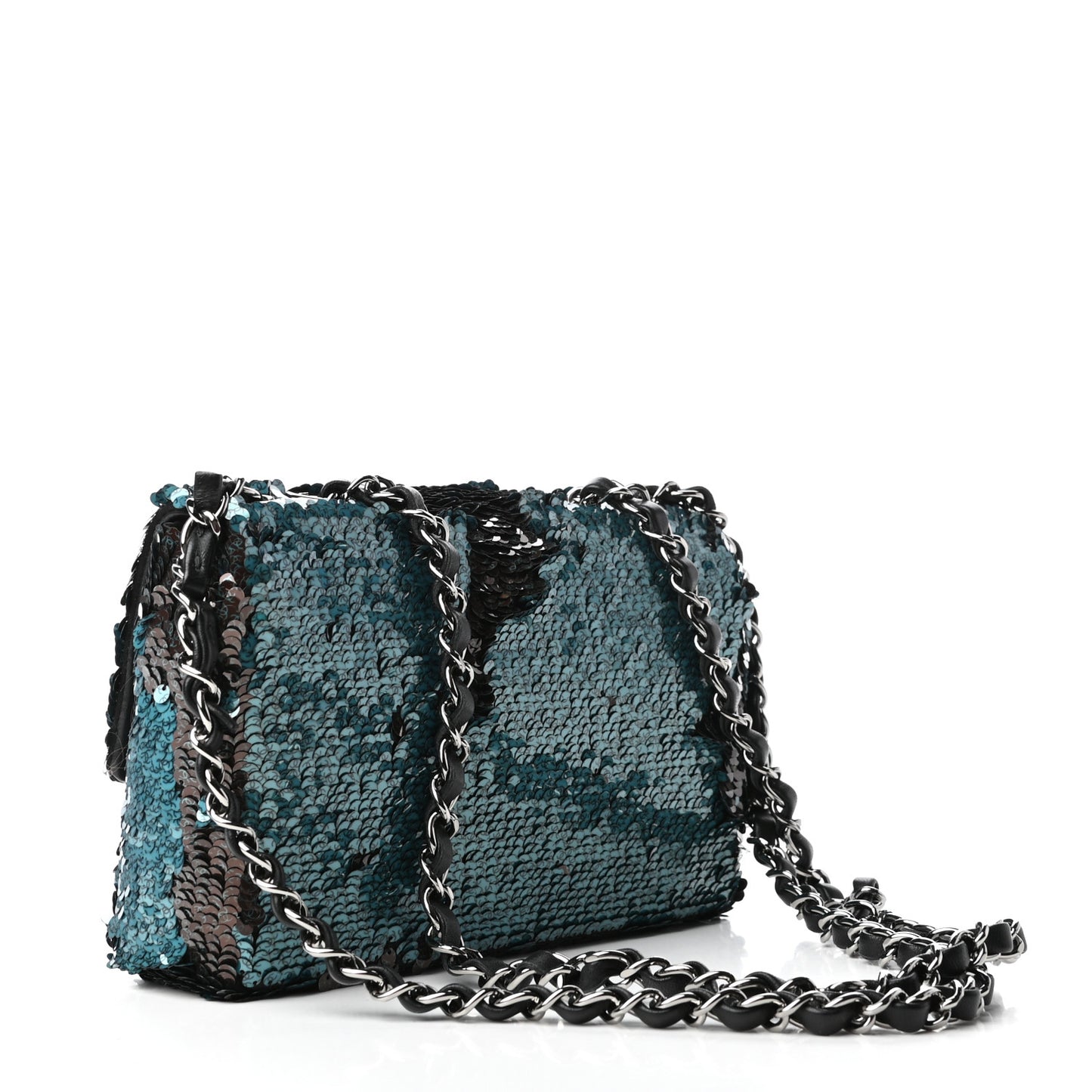Sequin Lambskin Mini Flap Blue Black