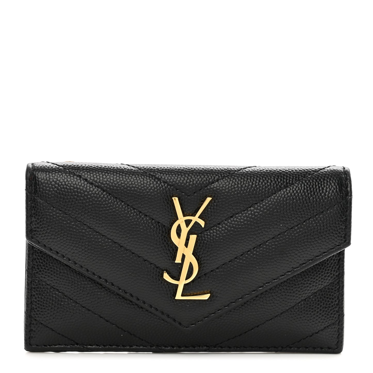 Grain De Poudre Matelasse Chevron Monogram Compact Wallet Black