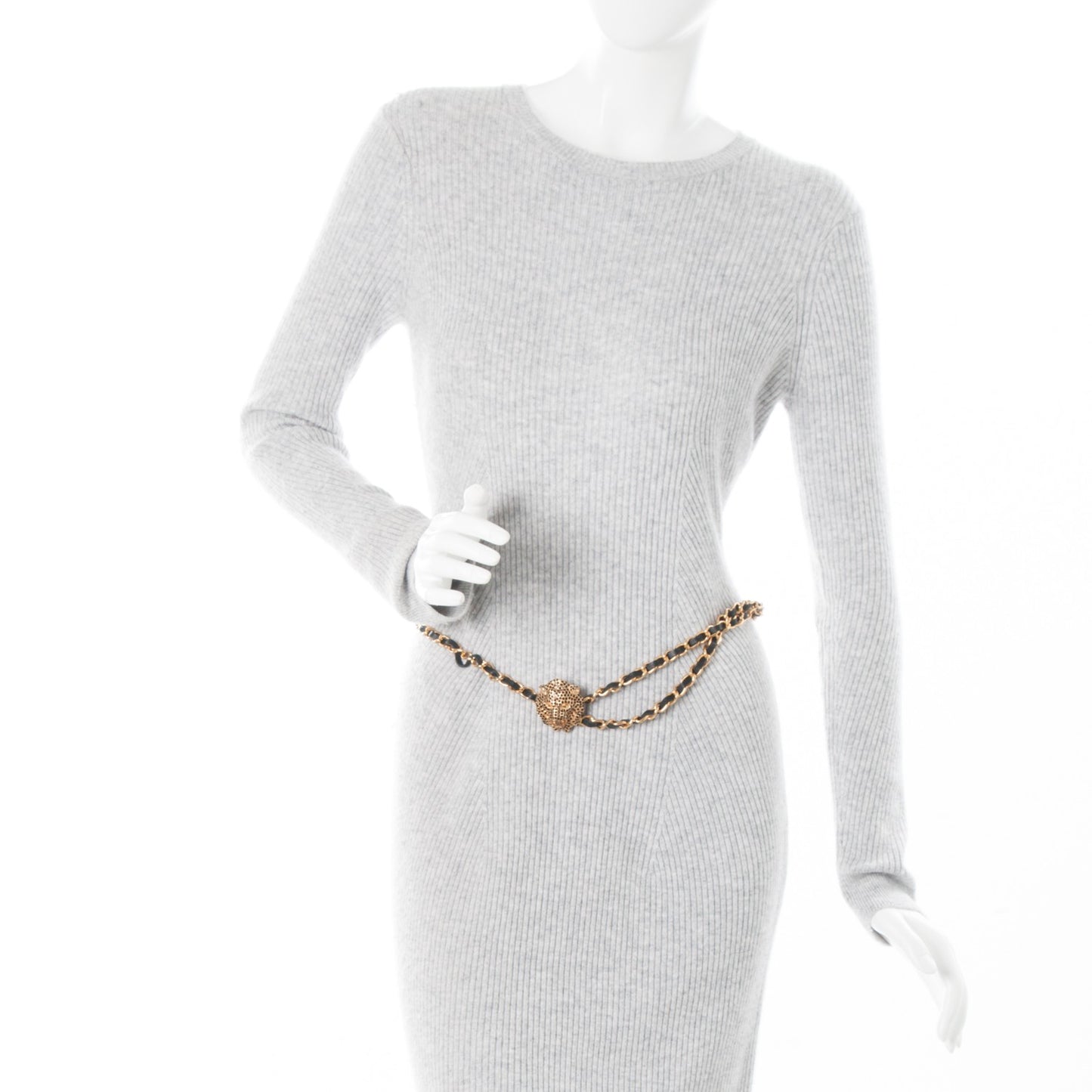 CHANE Lambskin Crystal Lion Chain Belt Gold