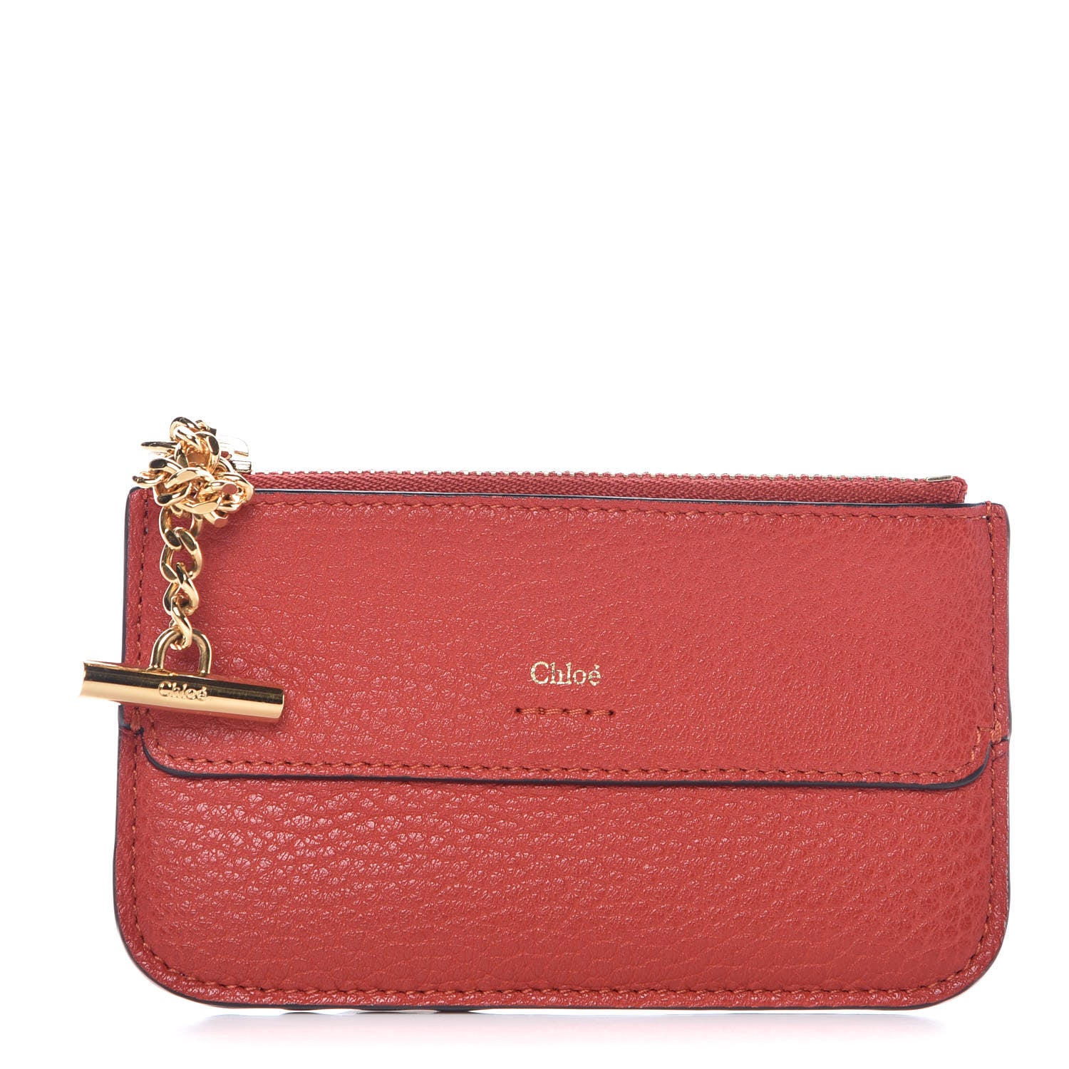 Chloe Grained Calfskin Drew Card Holder Earthy Red 1 of 8