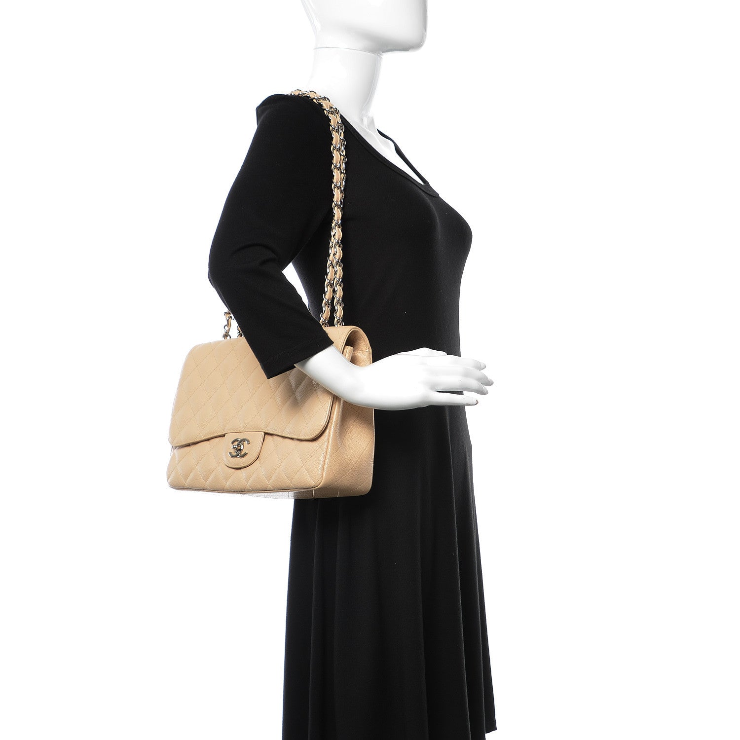 Chanel Caviar Quilted Jumbo Single Flap Beige Clair 2 of 14