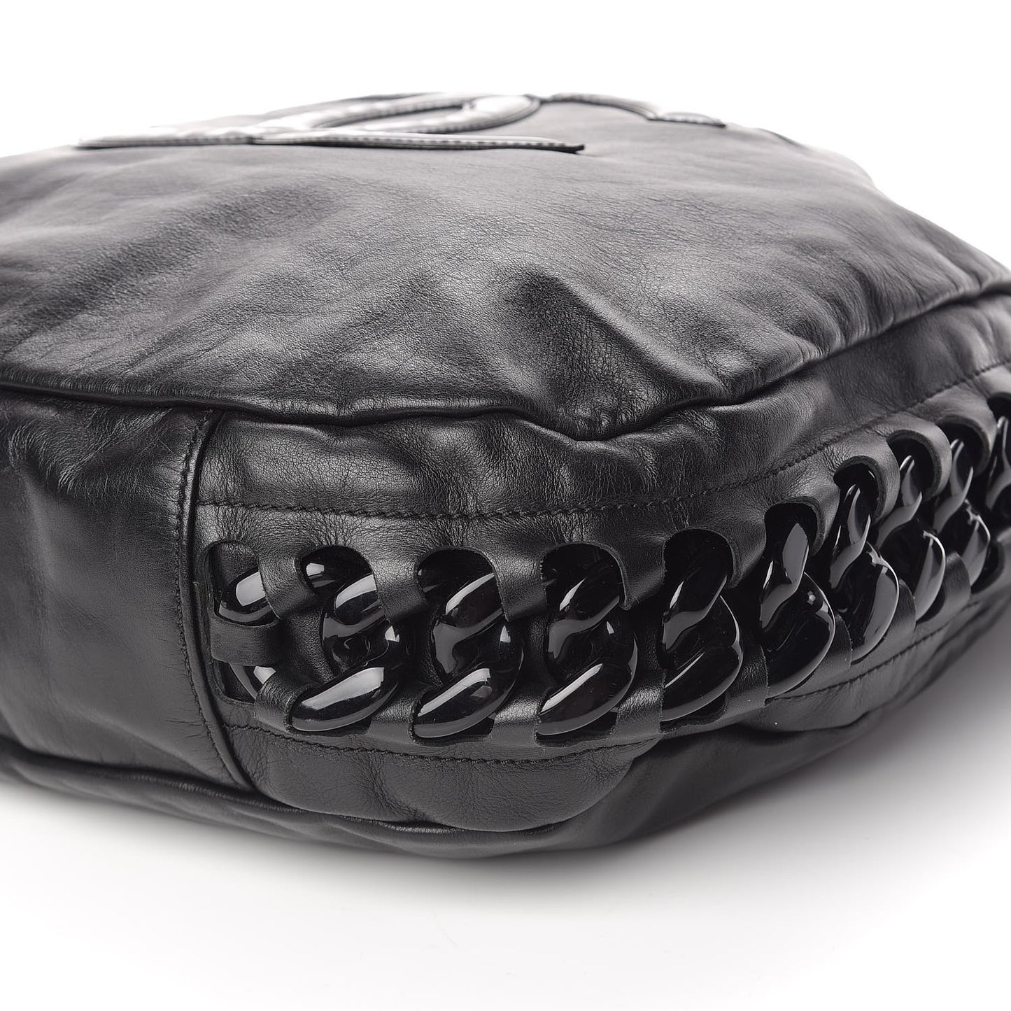 Calfskin Modern Chain Rhodoid Hobo Black