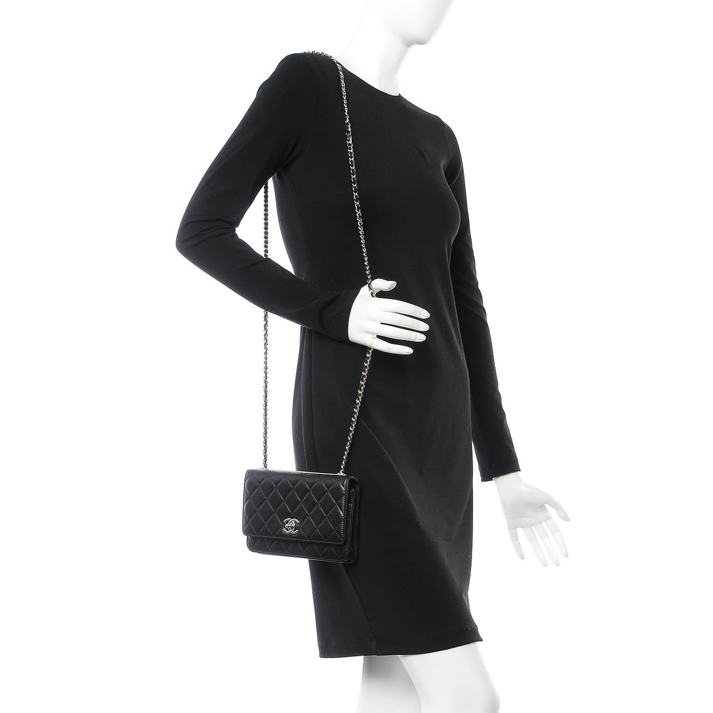 Lambskin Quilted Trendy CC Wallet On Chain WOC Black