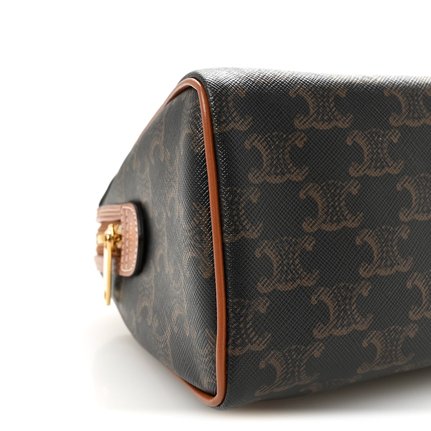 Celine Triomphe Canvas Calfskin Small Boston Bag Tan 8 of 9