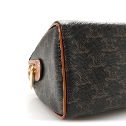 Celine Triomphe Canvas Calfskin Small Boston Bag Tan 8 of 9