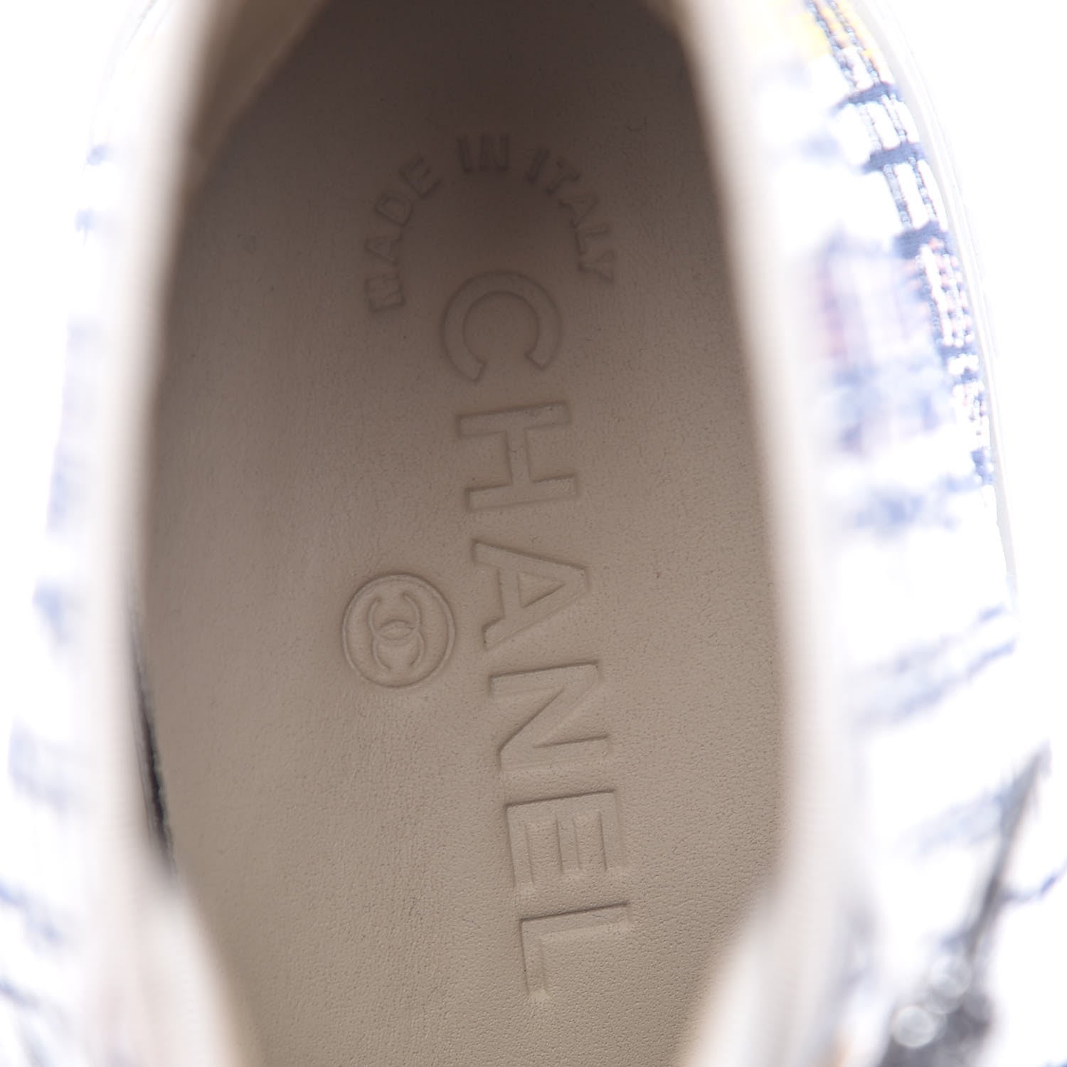 Chanel Metallic Tweed High Top Sneakers 38.5 Ecru Black Yellow Gold 7 of 11