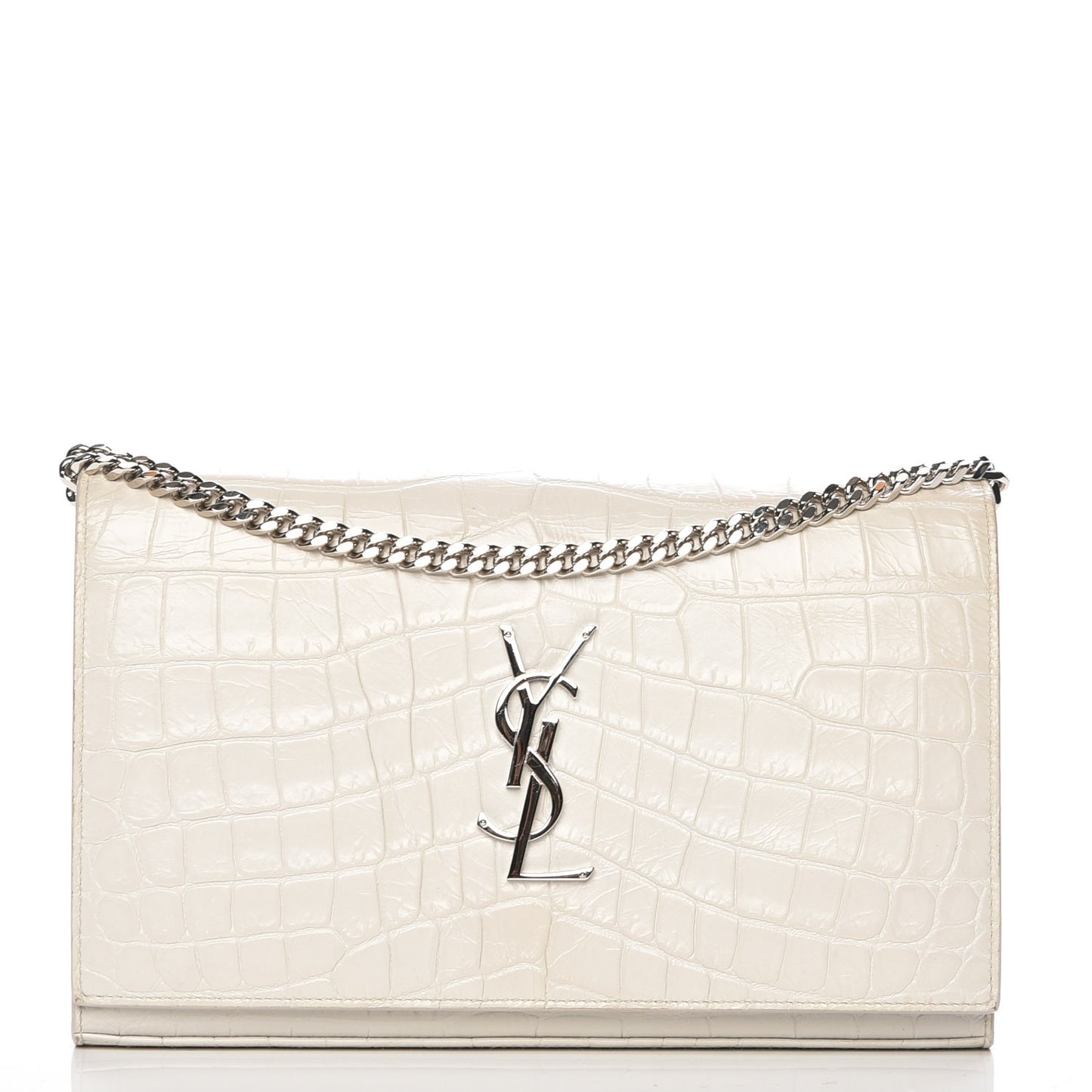 Calfskin Crocodile Embossed Medium Classic Monogram Kate Satchel Perle