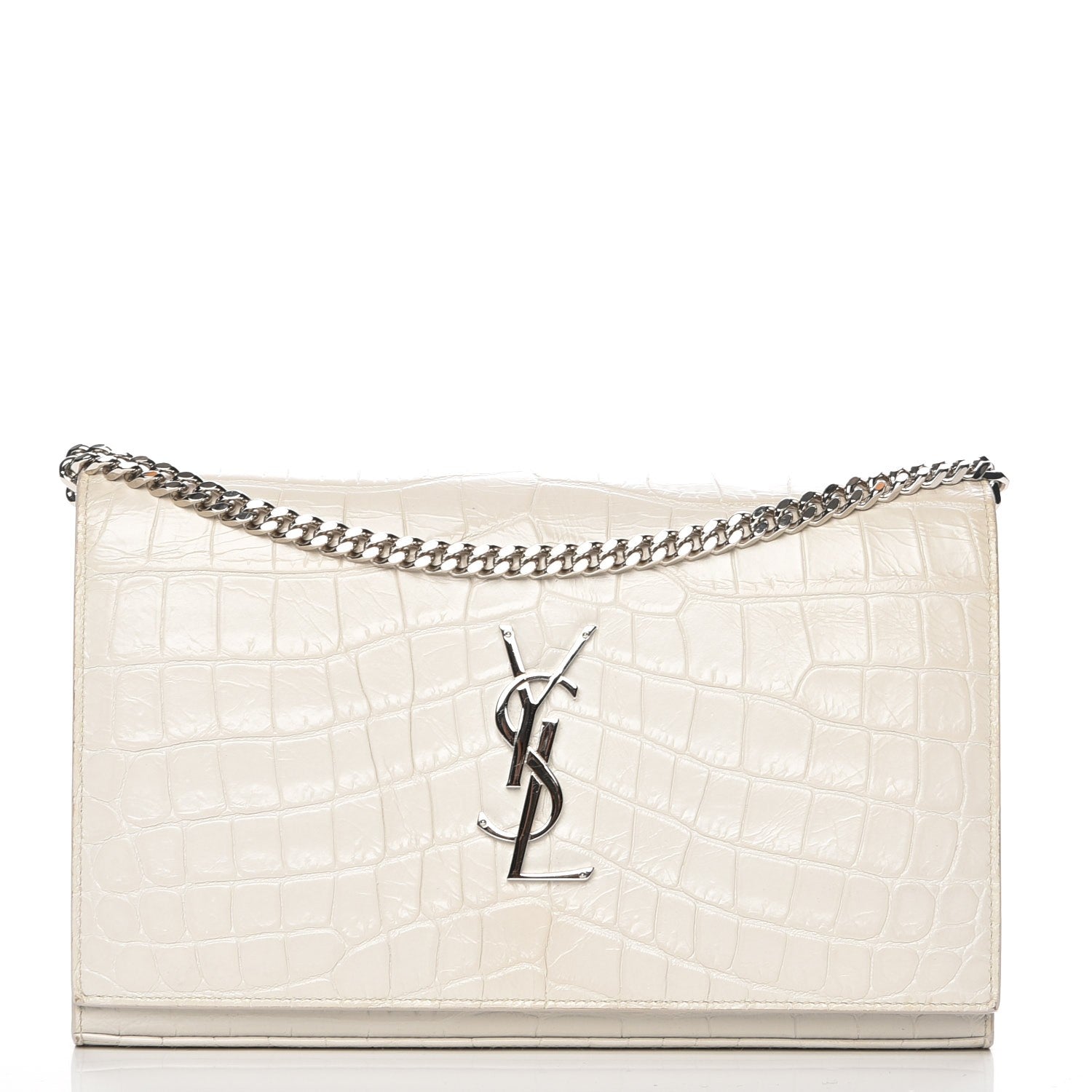 Saint Laurent Calfskin Crocodile Embossed Medium Classic Monogram Kate Satchel Perle 1 of 7
