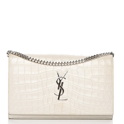 Saint Laurent Calfskin Crocodile Embossed Medium Classic Monogram Kate Satchel Perle 1 of 7